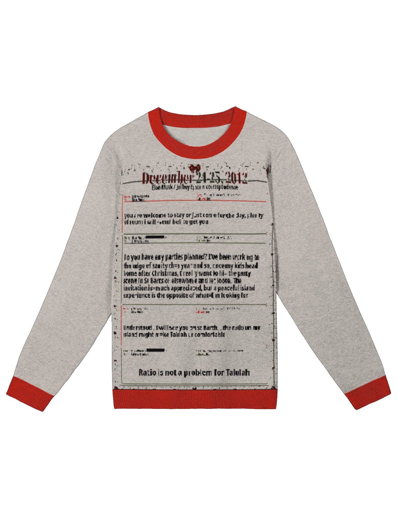 Elon Musk Epstein Emails Christmas 2012 ugly sweater